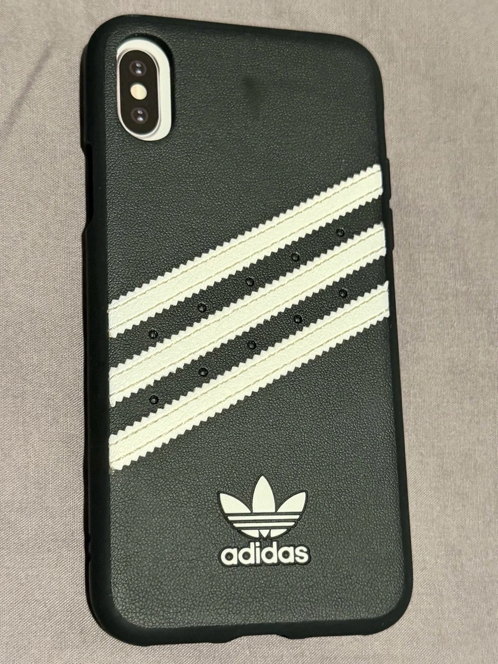 Adidas Black Phone Case with White Three-Stripes Trefoil